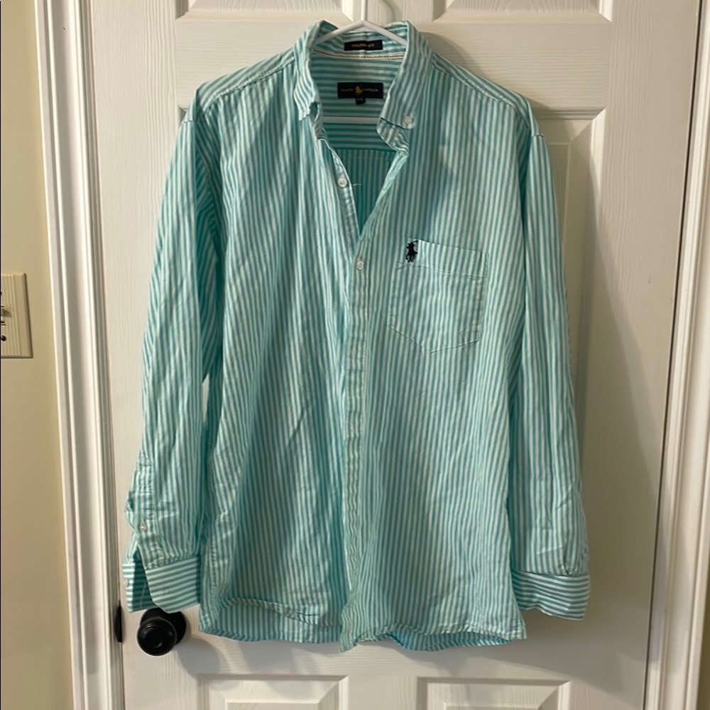 Ralph Lauren Light Green Striped Classic Button up Shirt